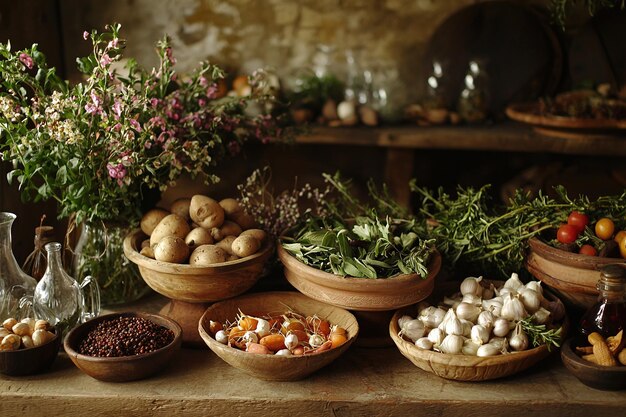 Stół z produktami i przyprawami